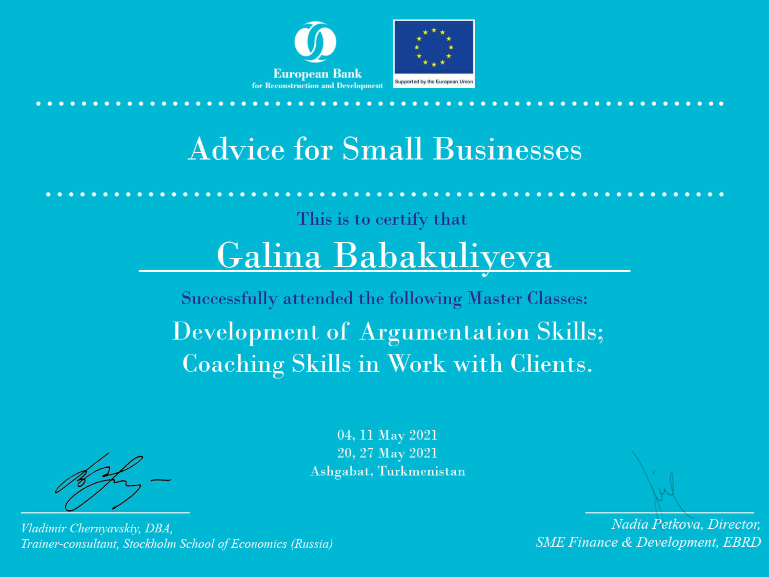 Развитие навыков – Бабакулиева Галина-EBRD