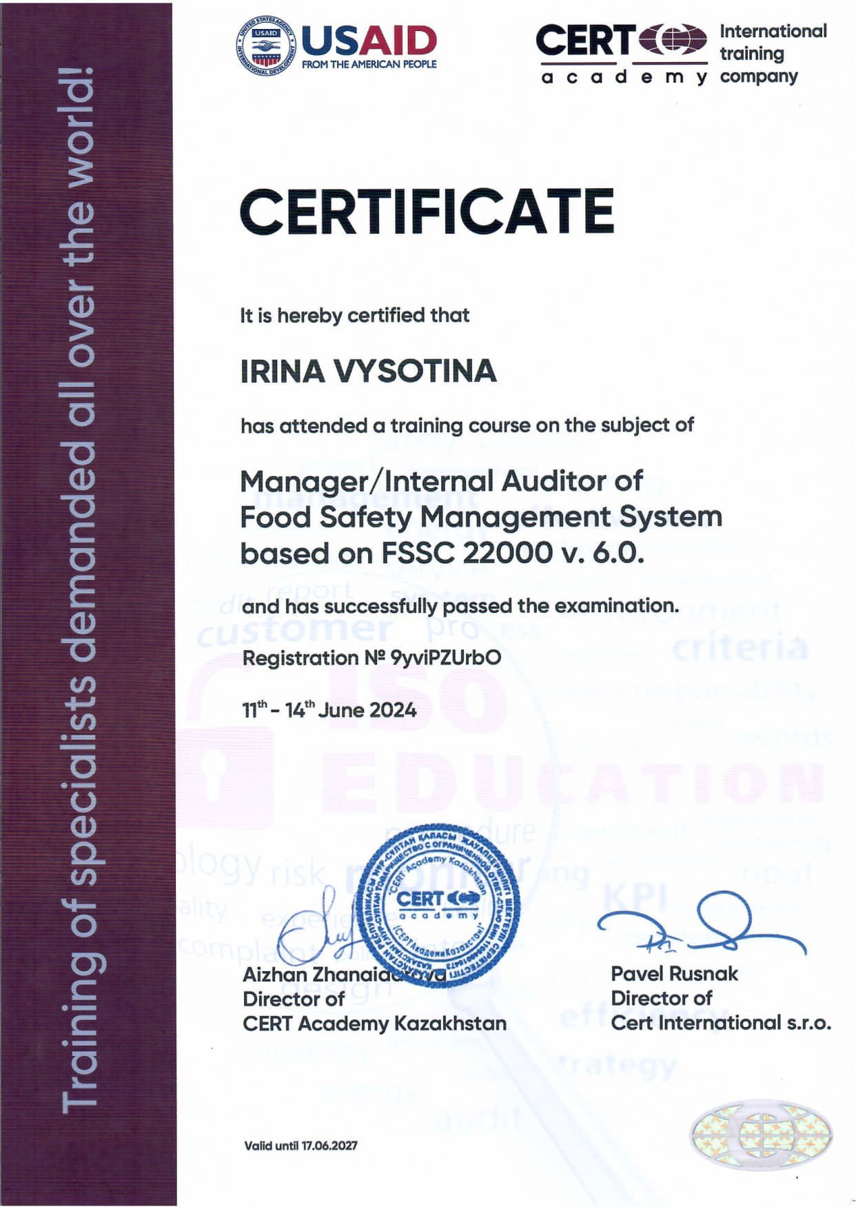 FSSC 22000 v. 6. 0. – Высотина Ирина-CERT