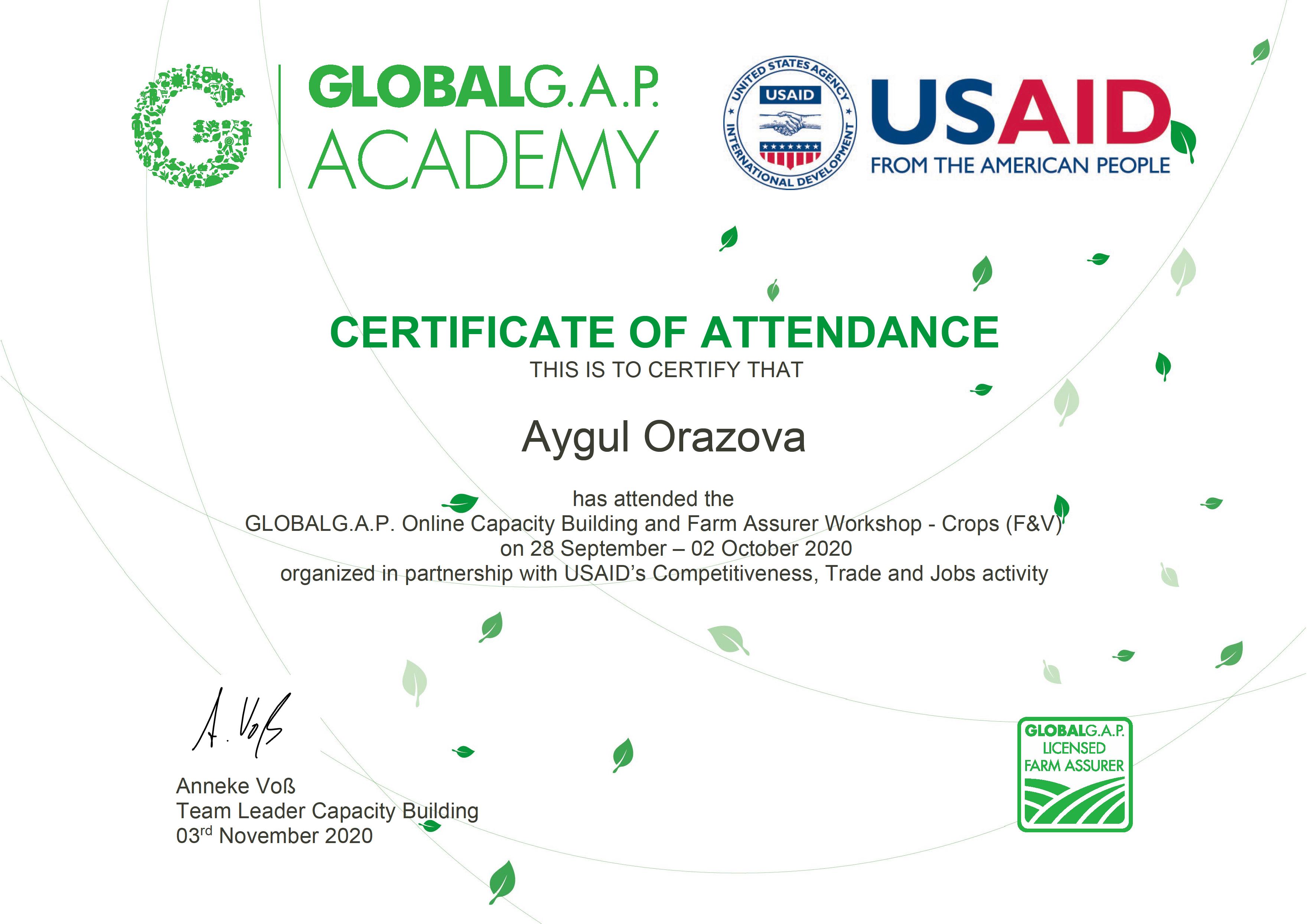 GlobalG.A.P. – Оразова Айгуль-2020