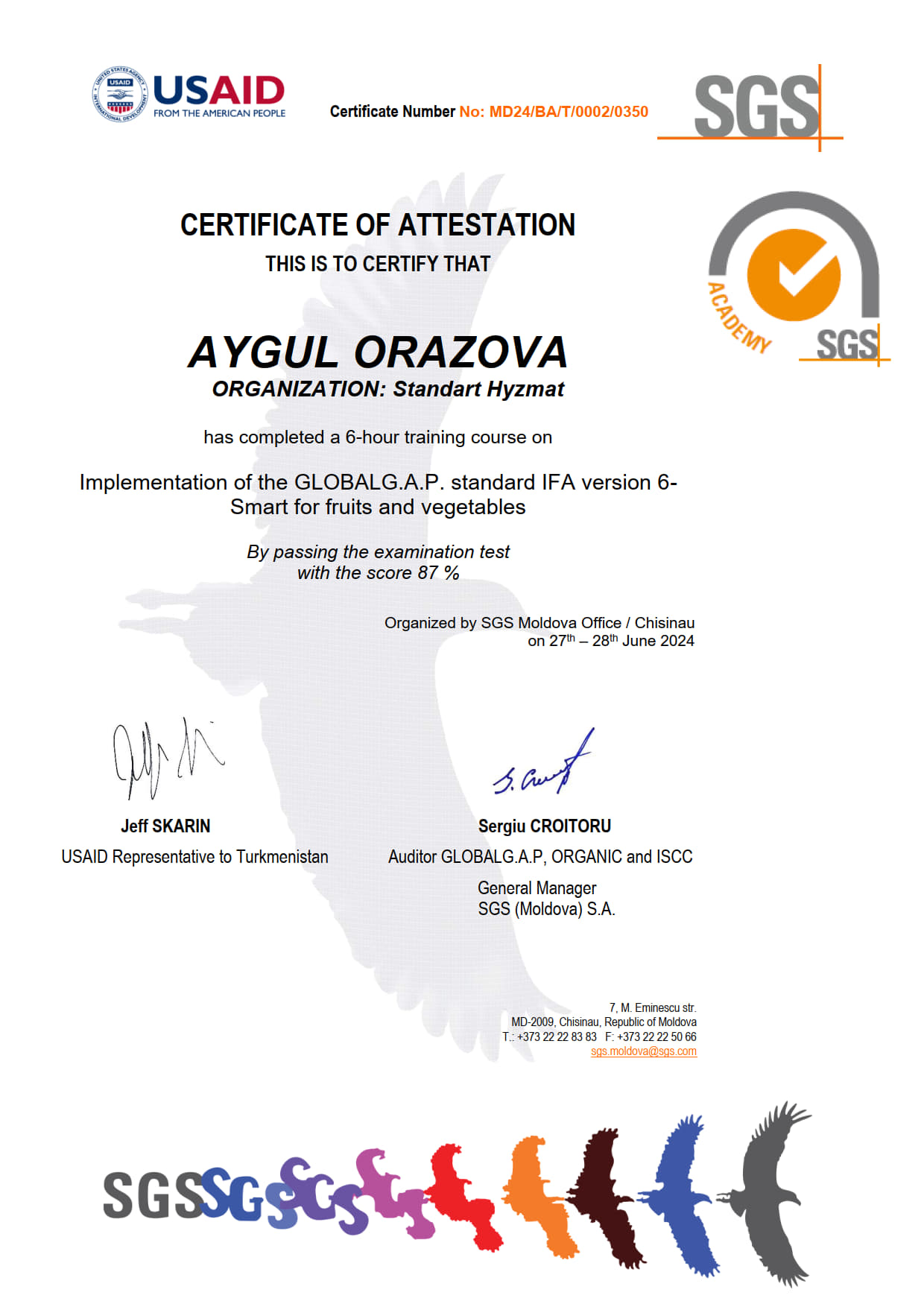 GlobalG.A.P. – Оразова Айгуль-SGS