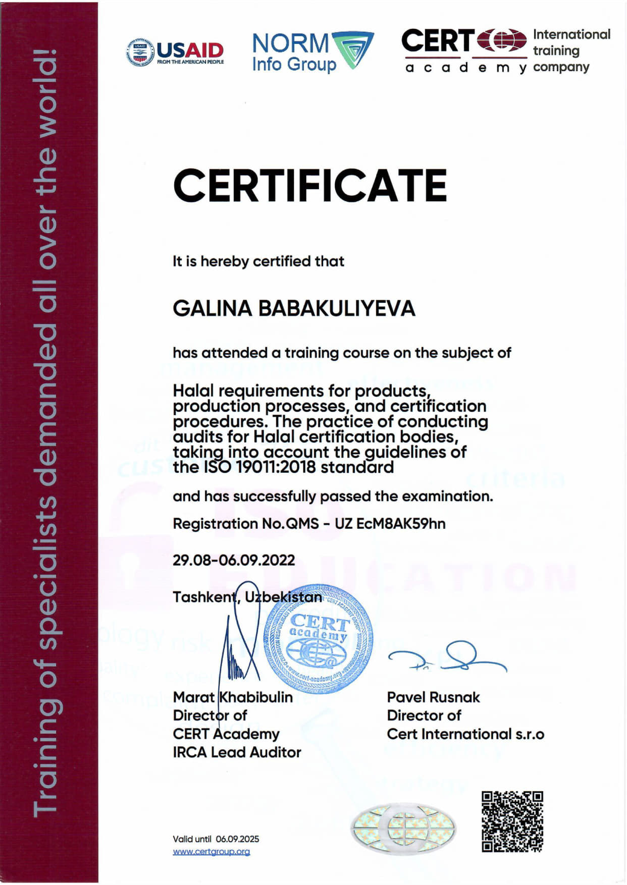Halal – Бабакулиева Галина-CERT