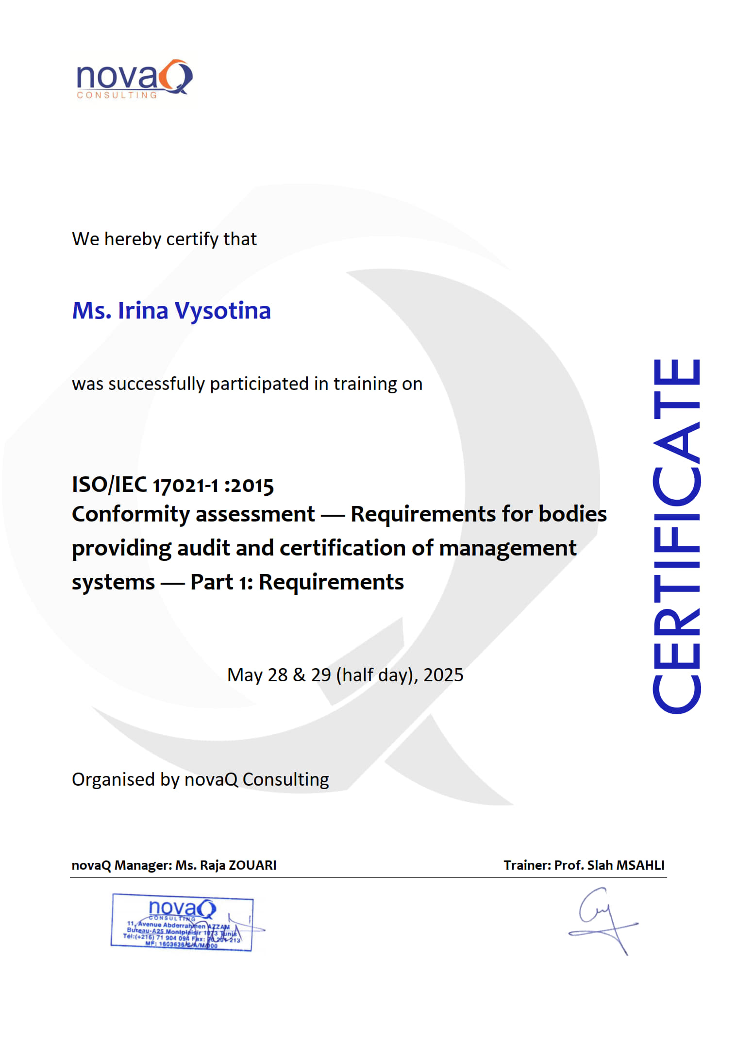 ISO 17021-1 – Высотина Ирина