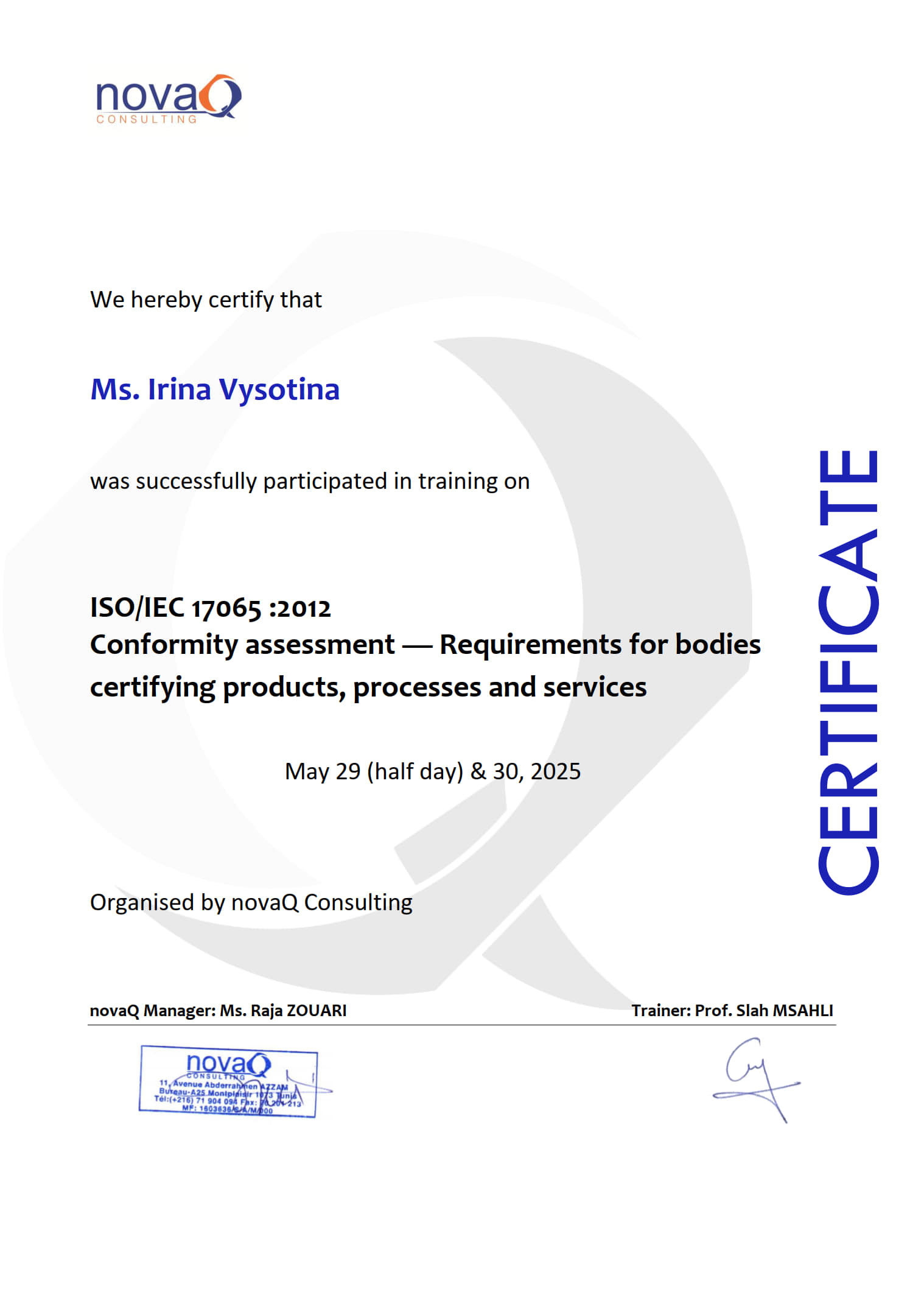 ISO 17065 – Высотина Ирина