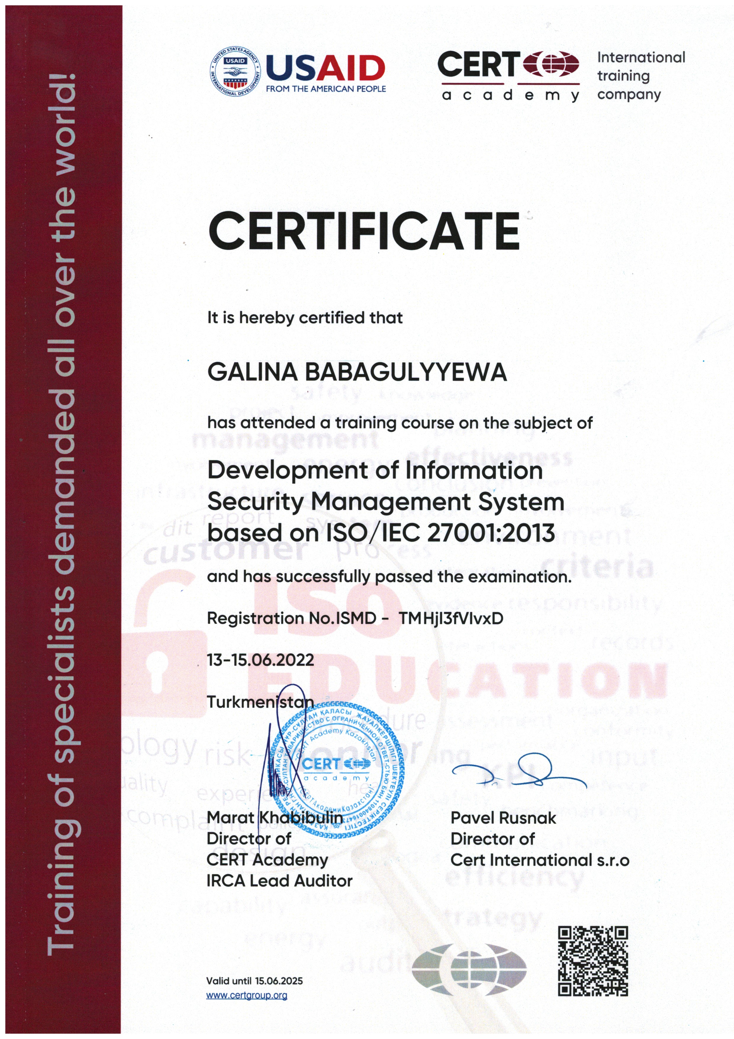 ISO 27001-Разработка – Бабакулиева Галина-CERT