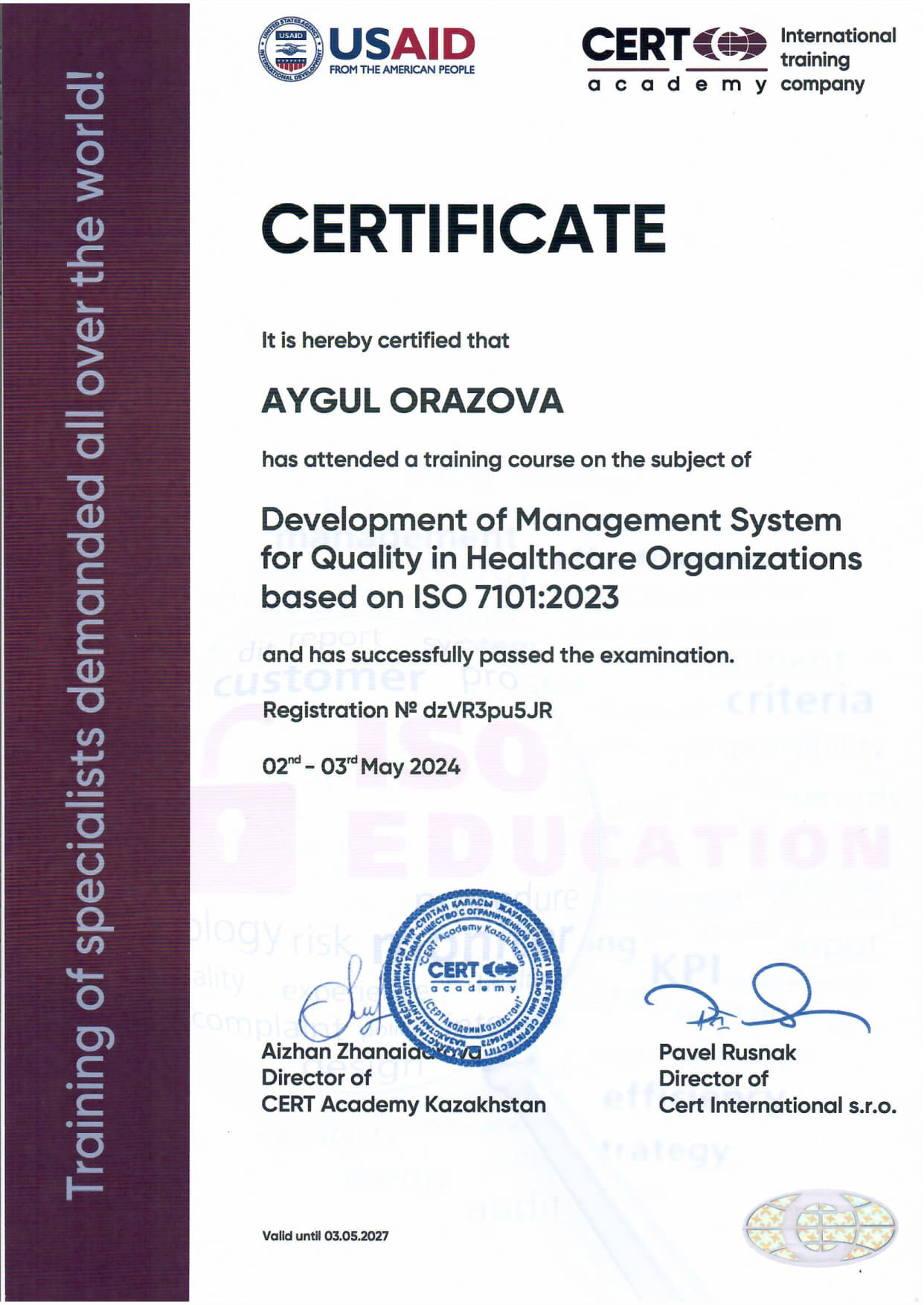 ISO 7101 – Оразова Айгуль-2